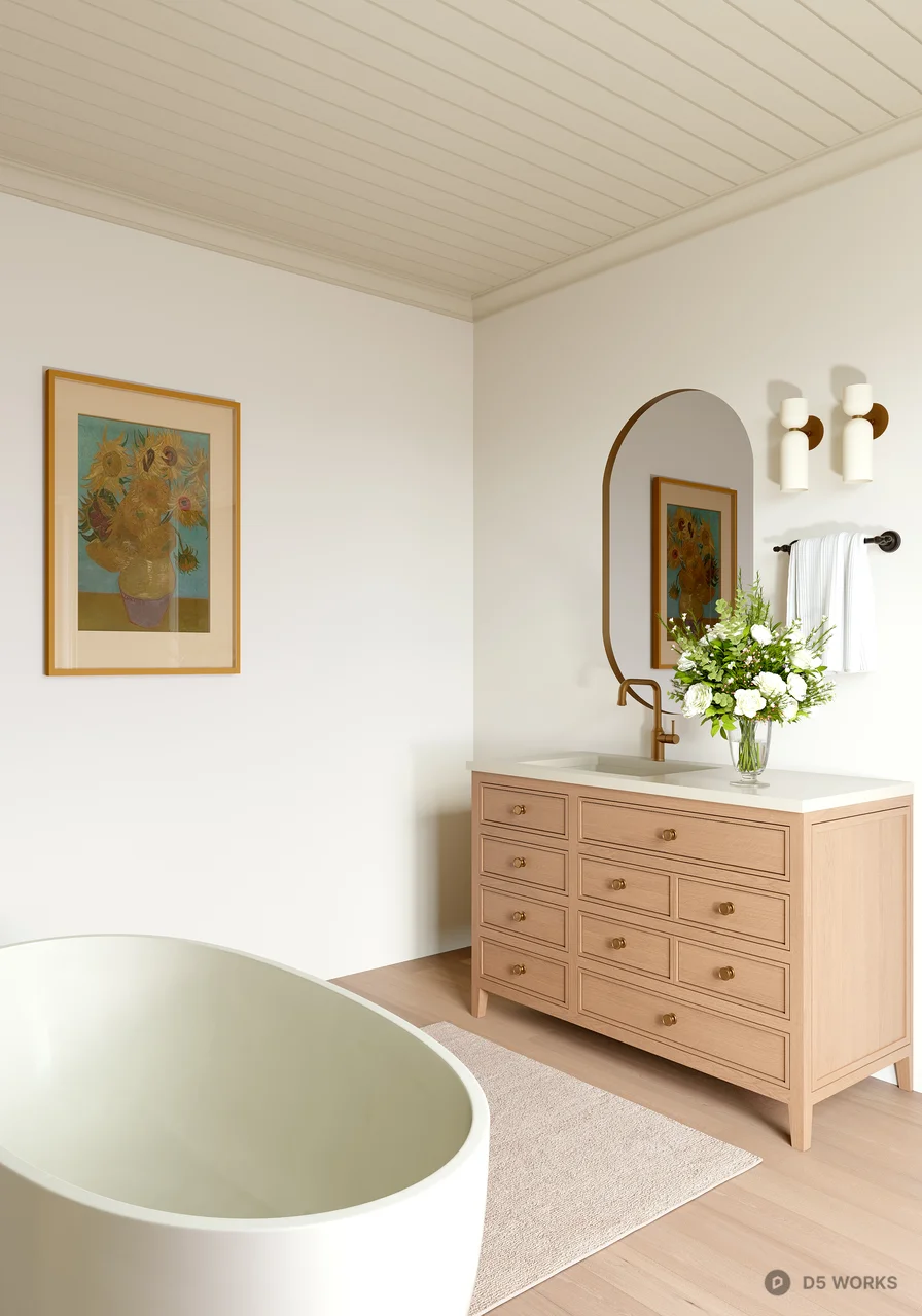 Minimalist Bathroom With Freestanding Bathtub And Mountain View 3d model thumbnail 4