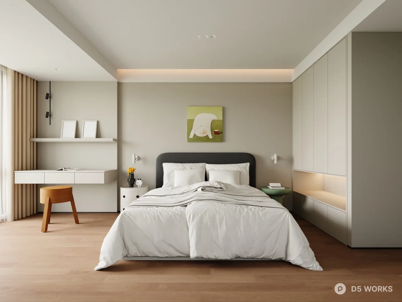 Minimalist Home Bedroom with Integrated Storage 3d model - Image 1