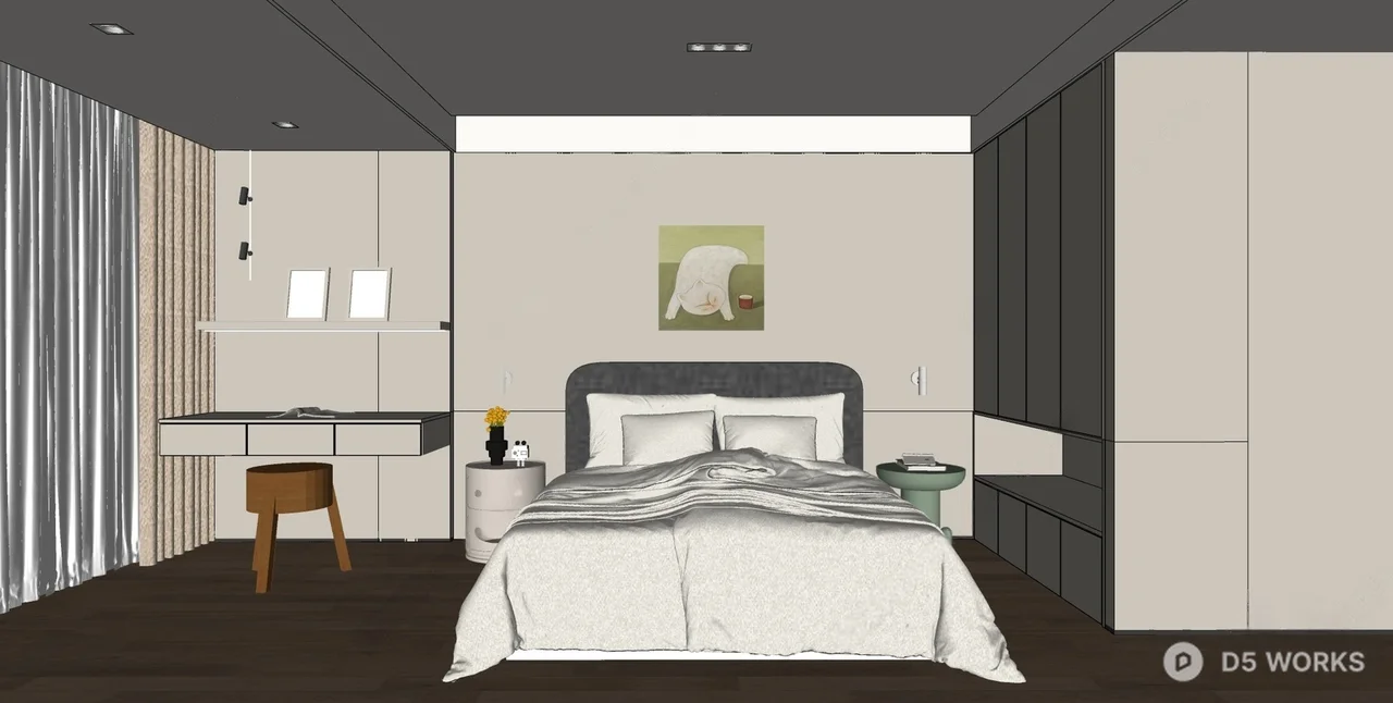 Minimalist Home Bedroom with Integrated Storage 3d model thumbnail 2