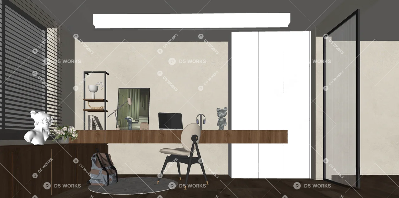 Modern Study Room 3d model thumbnail 2