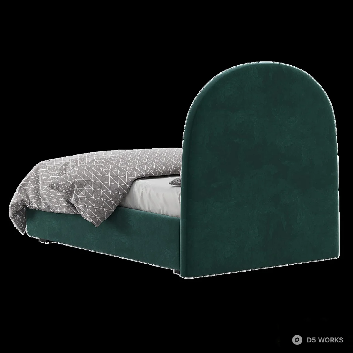 Velvet Single Bed with Arched Headboard 3d model thumbnail 3
