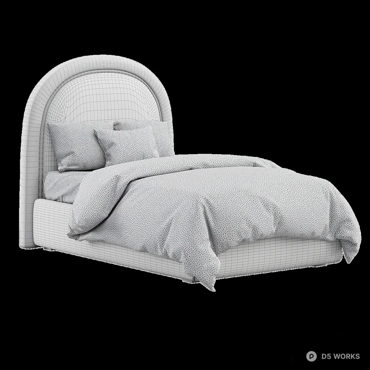 Velvet Single Bed with Arched Headboard 3d model thumbnail 4
