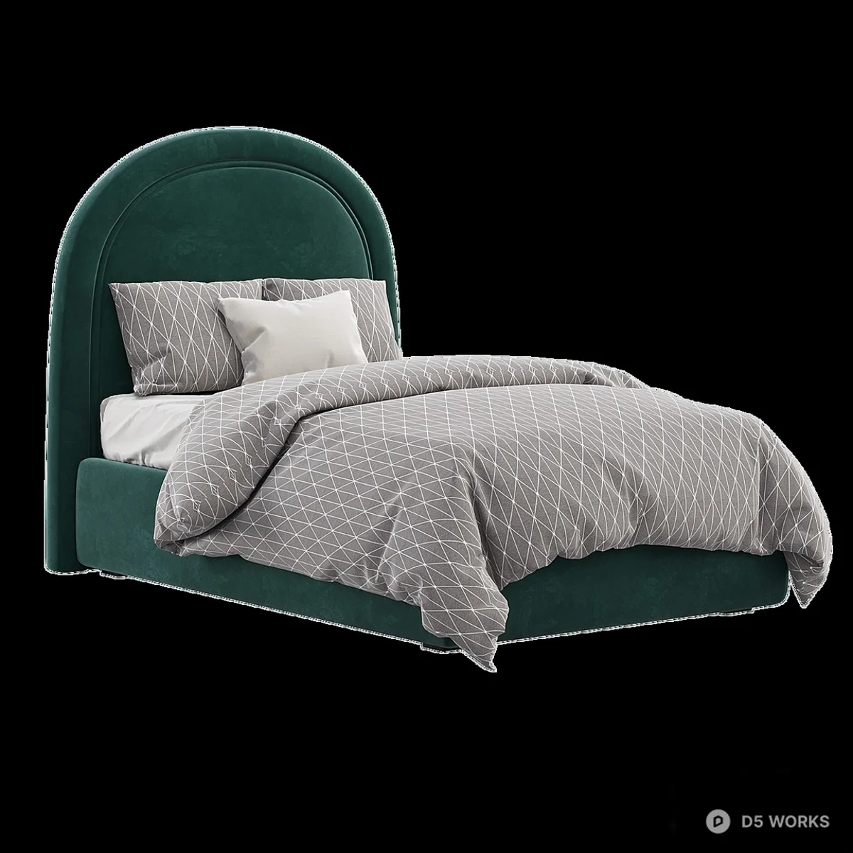 Velvet Single Bed with Arched Headboard 3d model - Image 1