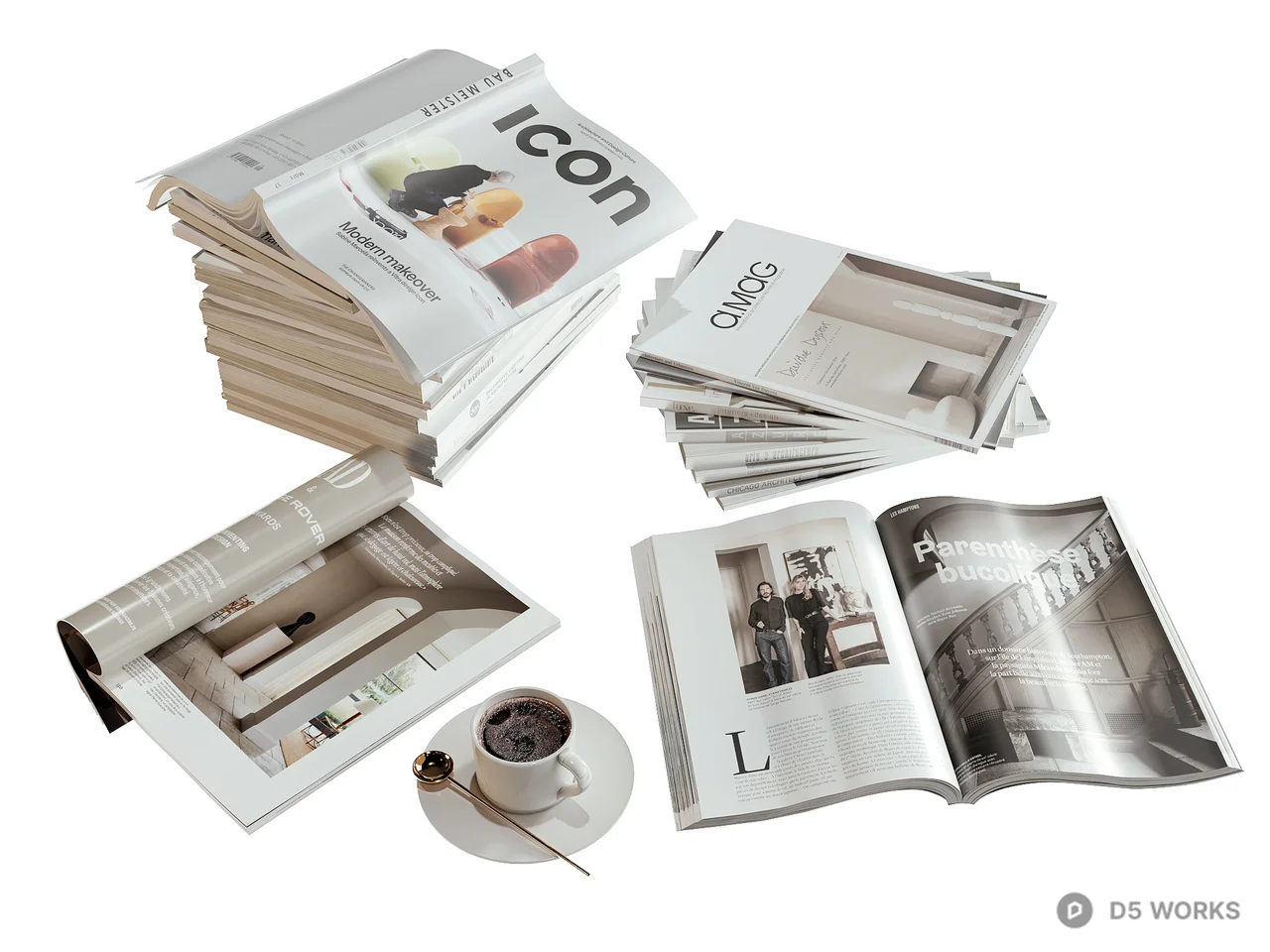 Design Magazine Stack With Coffee Cup 3d model - Image 1