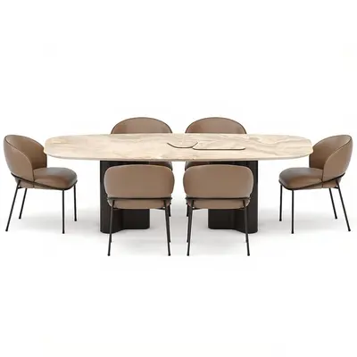 Marble Top Dining Table With Six Chairs 3d model