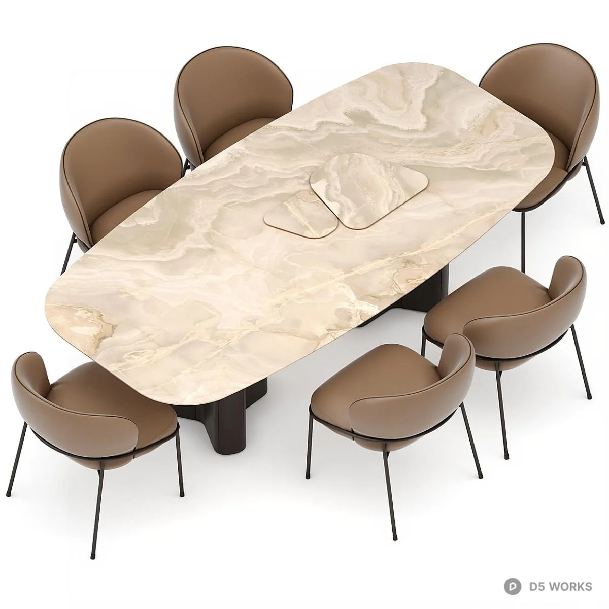 Marble Top Dining Table With Six Chairs 3d model thumbnail 2