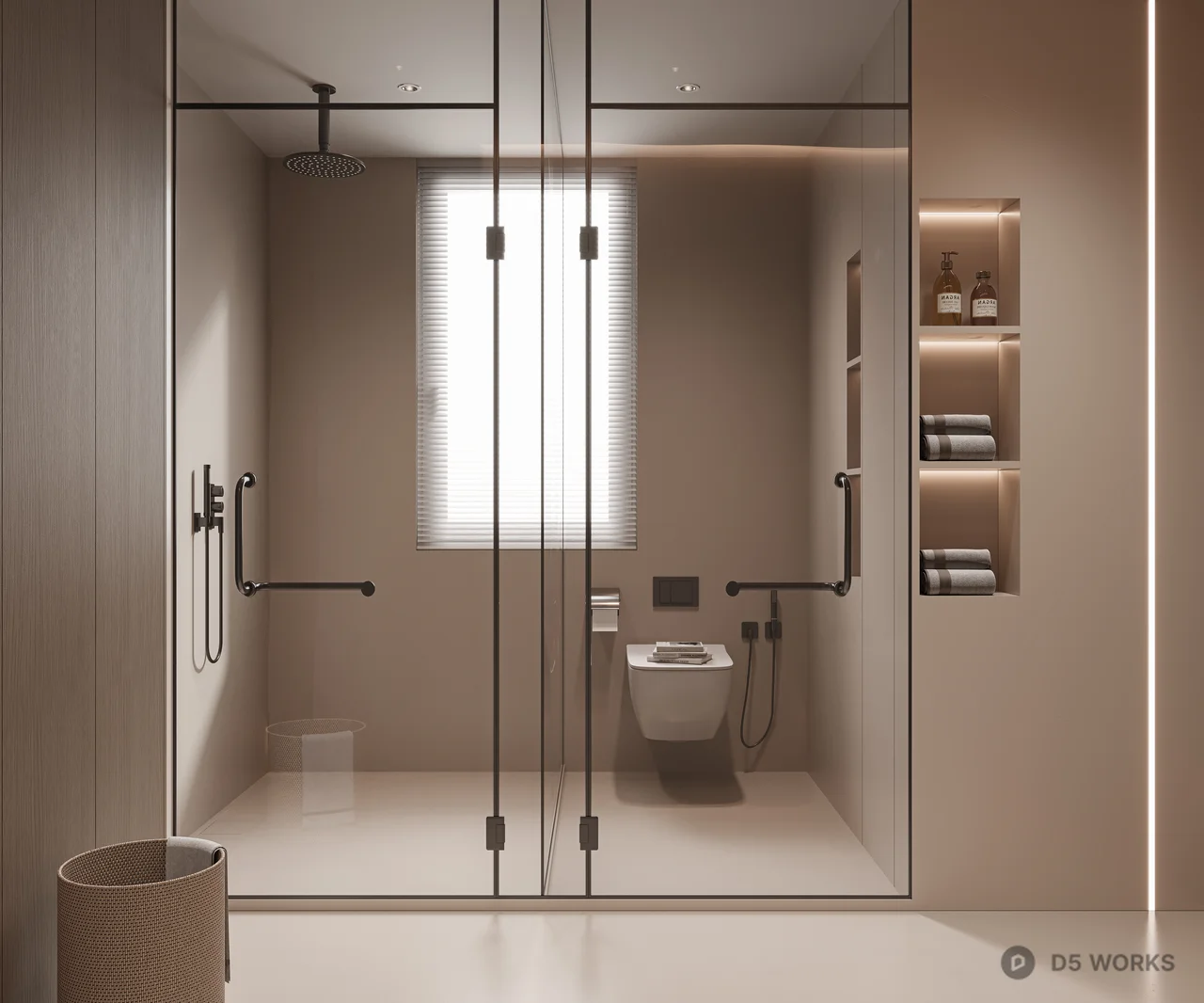 Minimalist Bathroom With Glass Partition And Laundry Area 3d model thumbnail 2