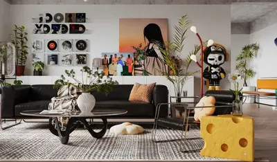 Eclectic Living Room With Pop Art Decor 3d model