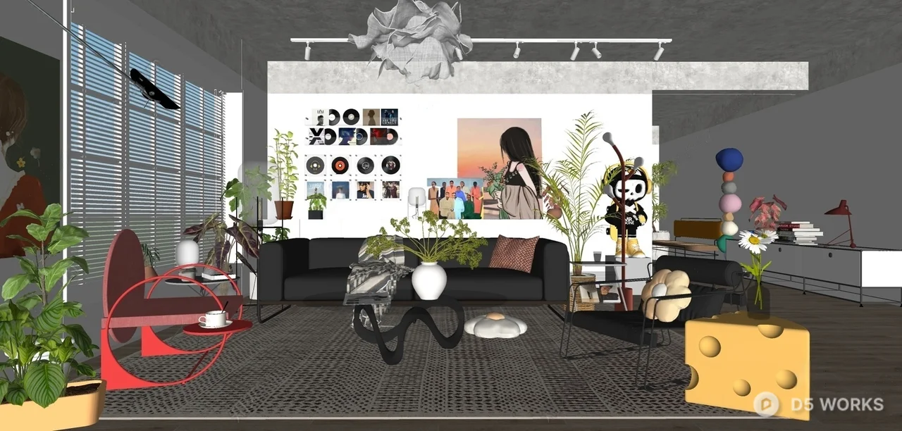 Eclectic Living Room With Pop Art Decor 3d model thumbnail 2