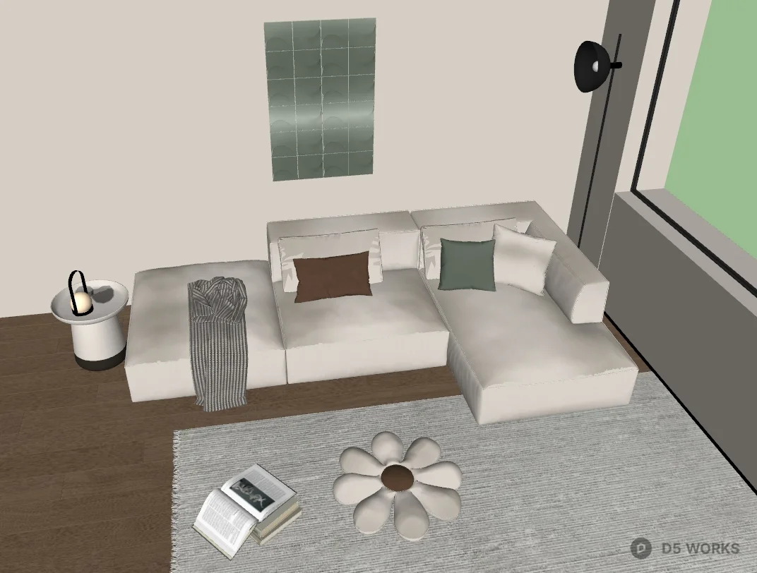 Minimalist Living Room with Sectional Sofa 3d model thumbnail 2