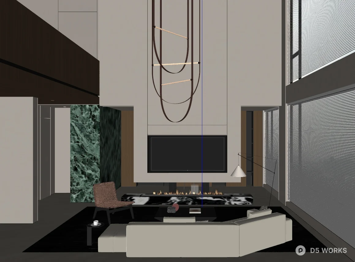 Modern Villa Living Room with Minimalist Fireplace 3d model thumbnail 2
