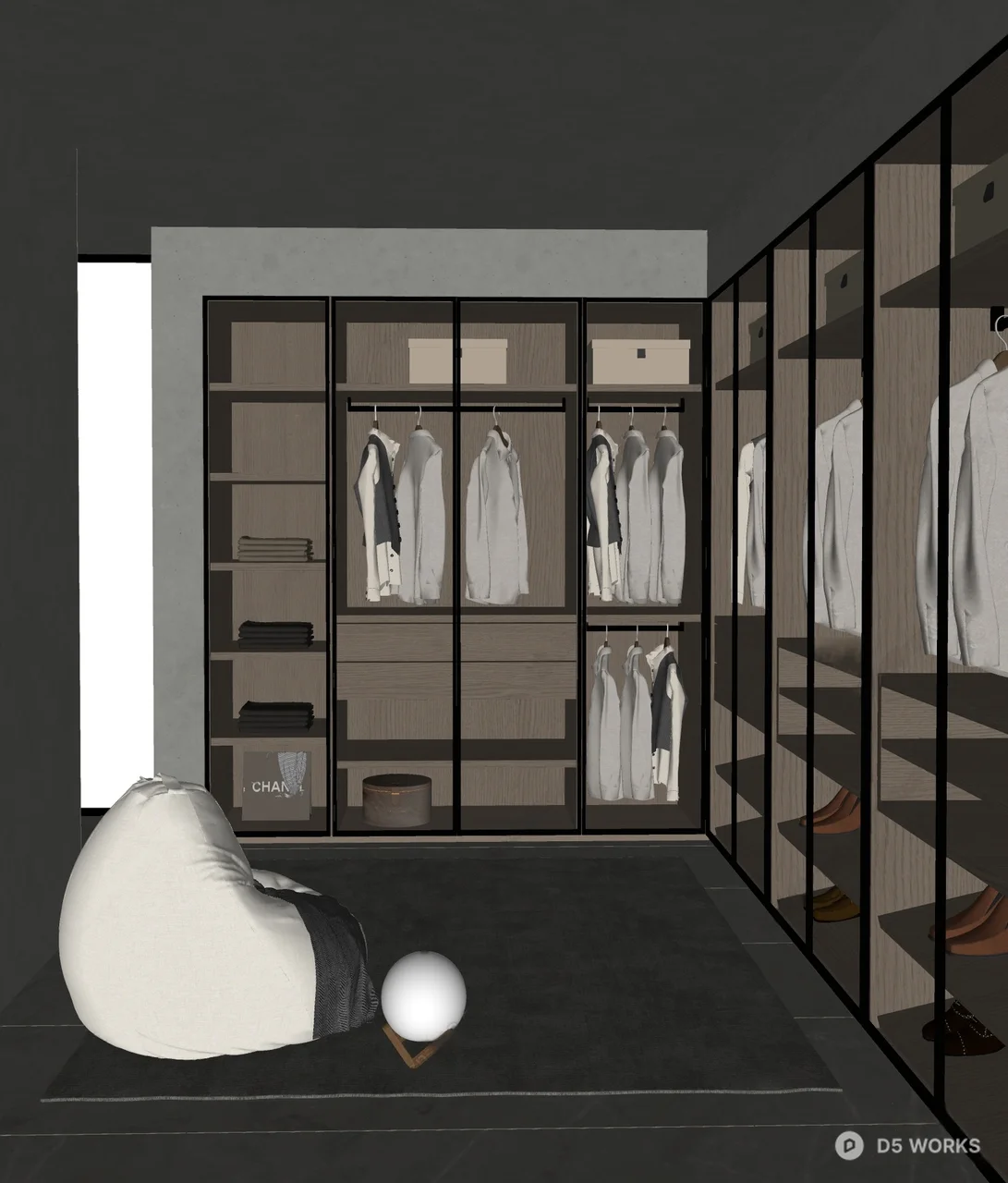 Minimalist Walk-In Closet With Glass Cabinets And Ambient Lighting 3d model thumbnail 2