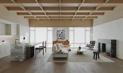 Modern Living & Dining Room 3d model