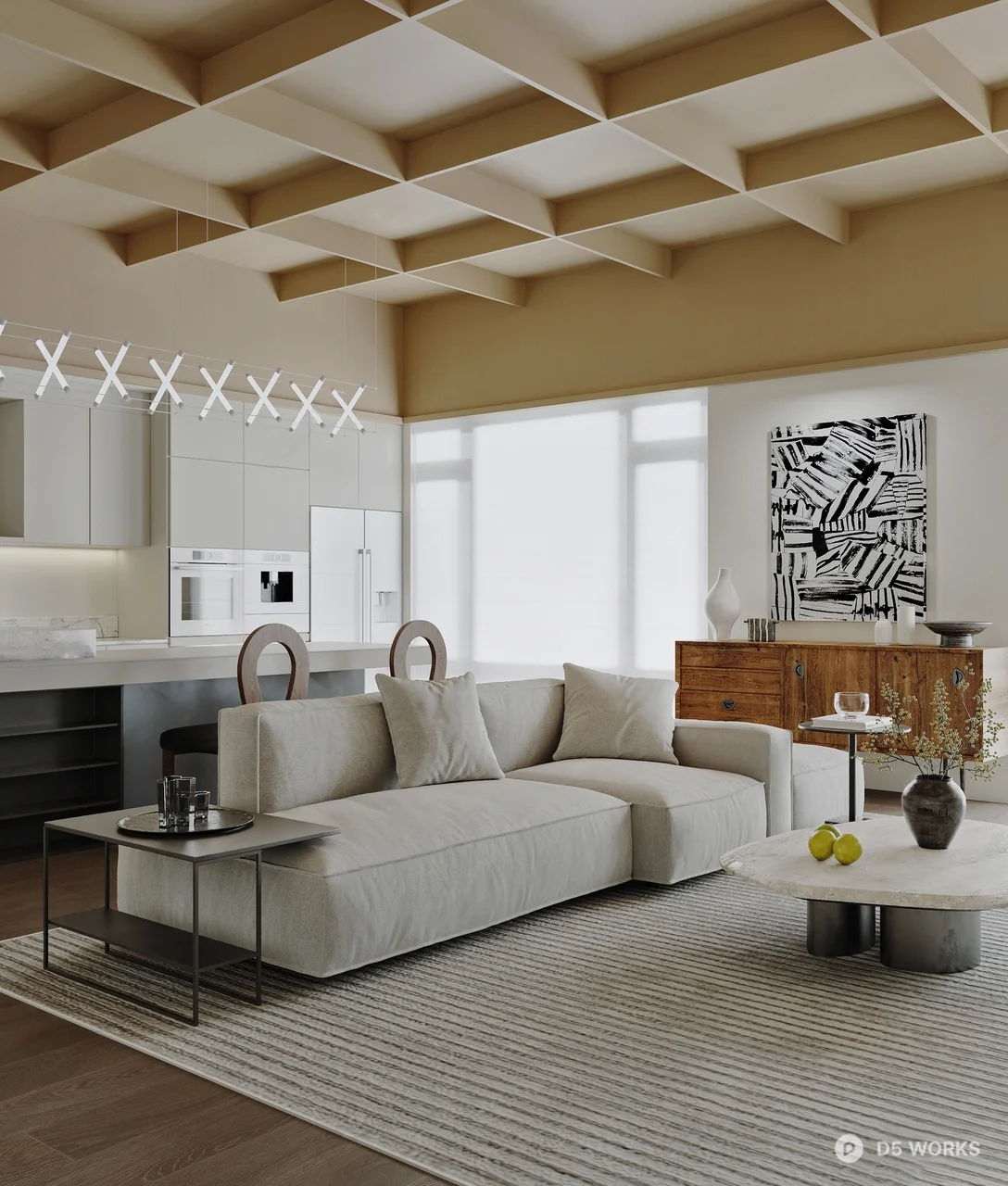 Modern Open Plan Living And Dining Room 3d model thumbnail 3