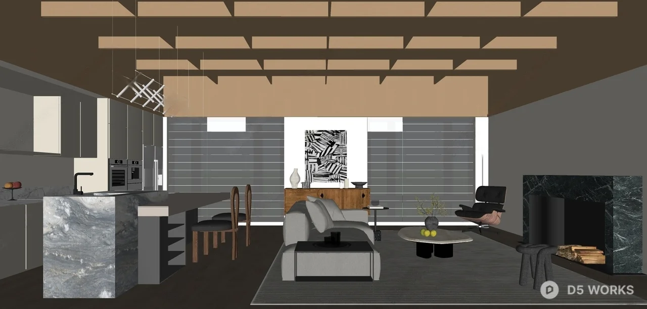 Modern Open Plan Living And Dining Room 3d model thumbnail 2