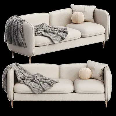 Minimalist Fabric Three-Seater Sofa With Knitted Throw 3d model