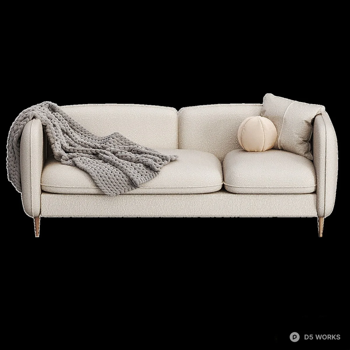 Minimalist Fabric Three-Seater Sofa With Knitted Throw 3d model thumbnail 2
