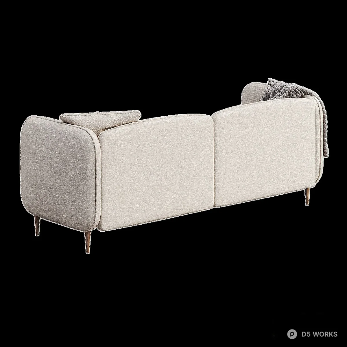 Minimalist Fabric Three-Seater Sofa With Knitted Throw 3d model thumbnail 3