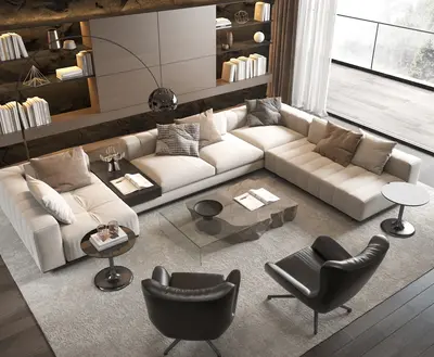 Modern Minimalist Living Room with Sectional Sofa 3d model