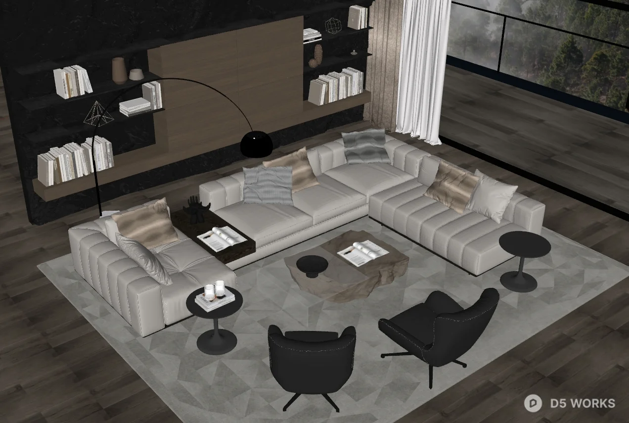 Modern Minimalist Living Room with Sectional Sofa 3d model thumbnail 2