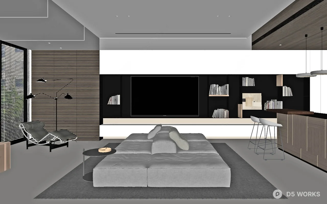 Modern Minimalist Living Dining Space 3d model thumbnail 2