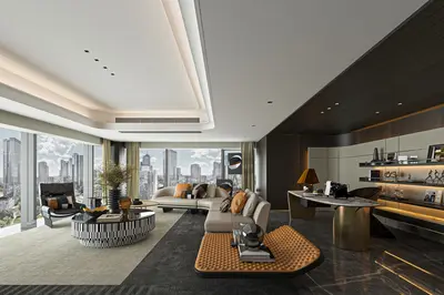 Modern Luxury Living Room with City View 3d model