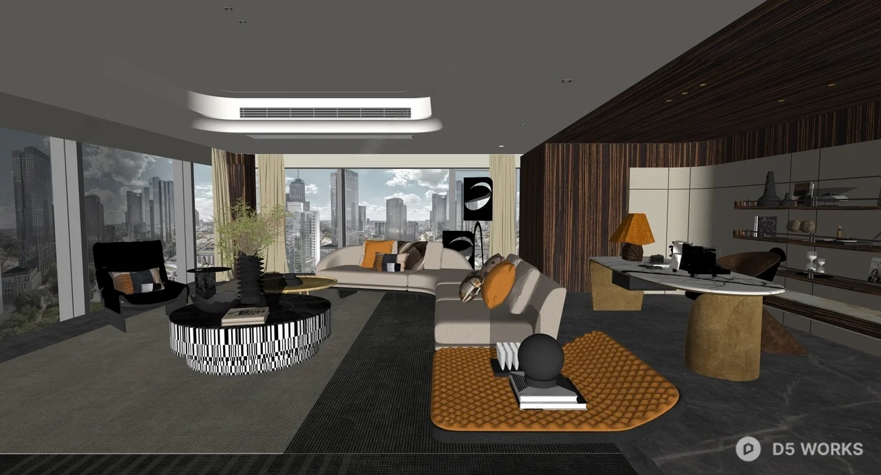 Modern Luxury Living Room with City View 3d model thumbnail 2