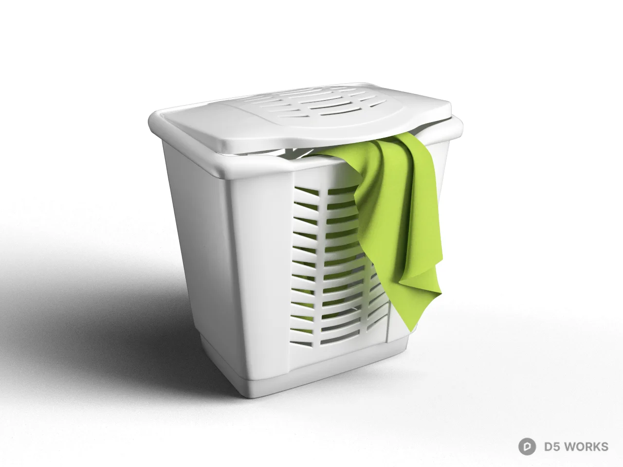 White Laundry Basket With Green Towel 3d model - Image 1