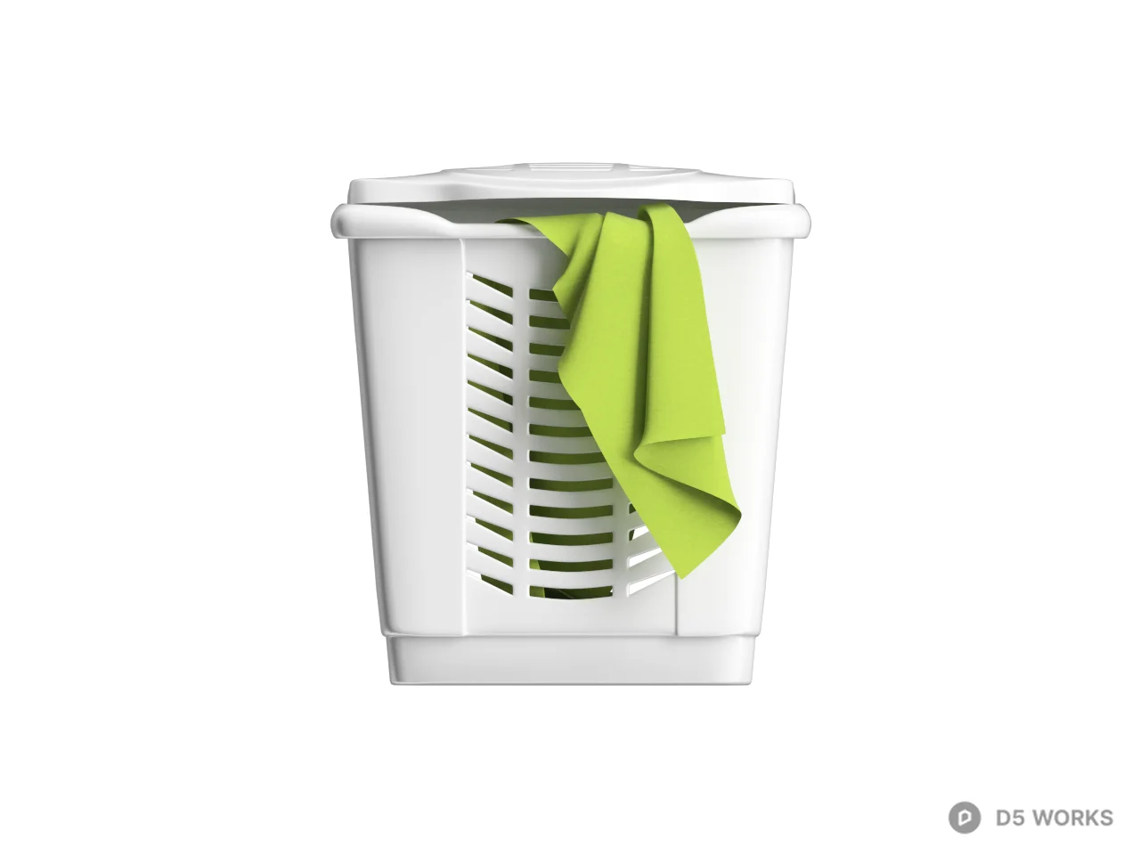 White Laundry Basket With Green Towel 3d model thumbnail 2