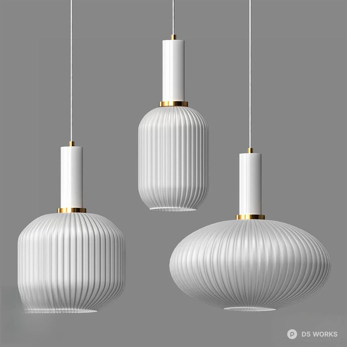 Ribbed Glass Pendant Lamp With Gold Accents 3d model - Image 1