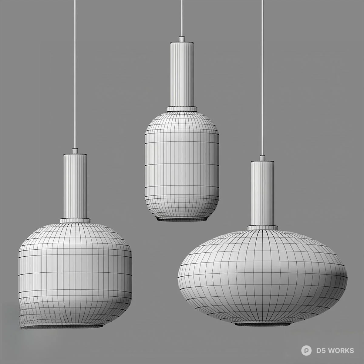 Ribbed Glass Pendant Lamp With Gold Accents 3d model thumbnail 2