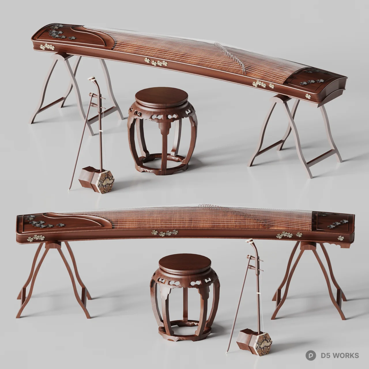 Chinese Zither And Erhu Set 3d model - Image 1