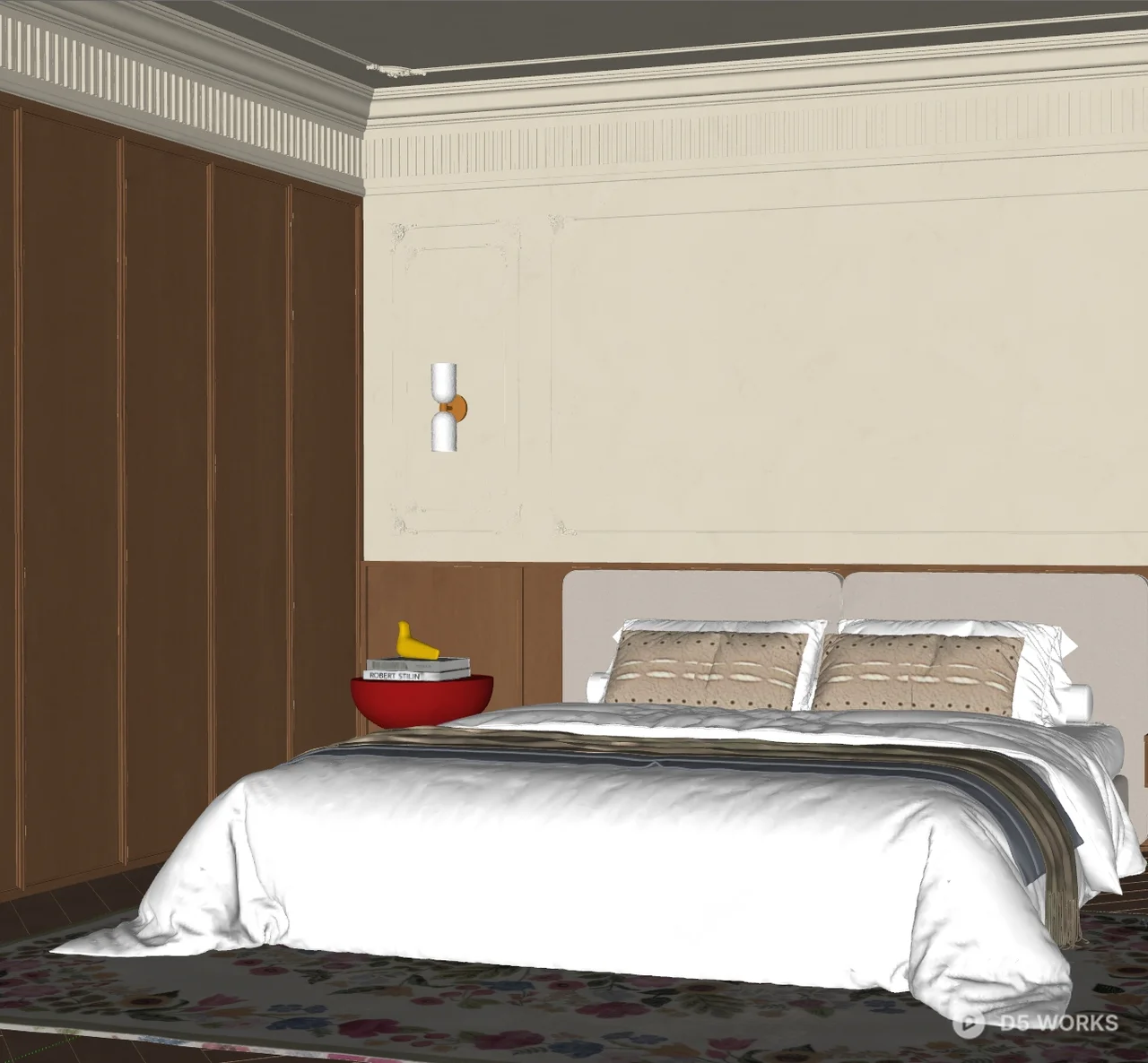 Modern Minimalist Bedroom with Wooden Panel Accent Wall 3d model thumbnail 2