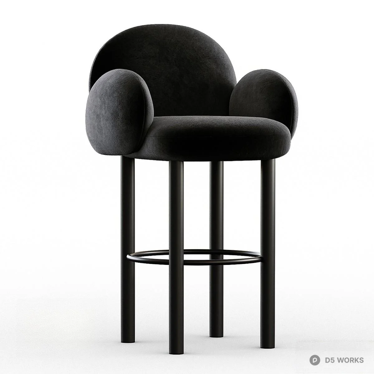 Velvet Upholstered Bar Chair With Rounded Armrests 3d model - Image 1