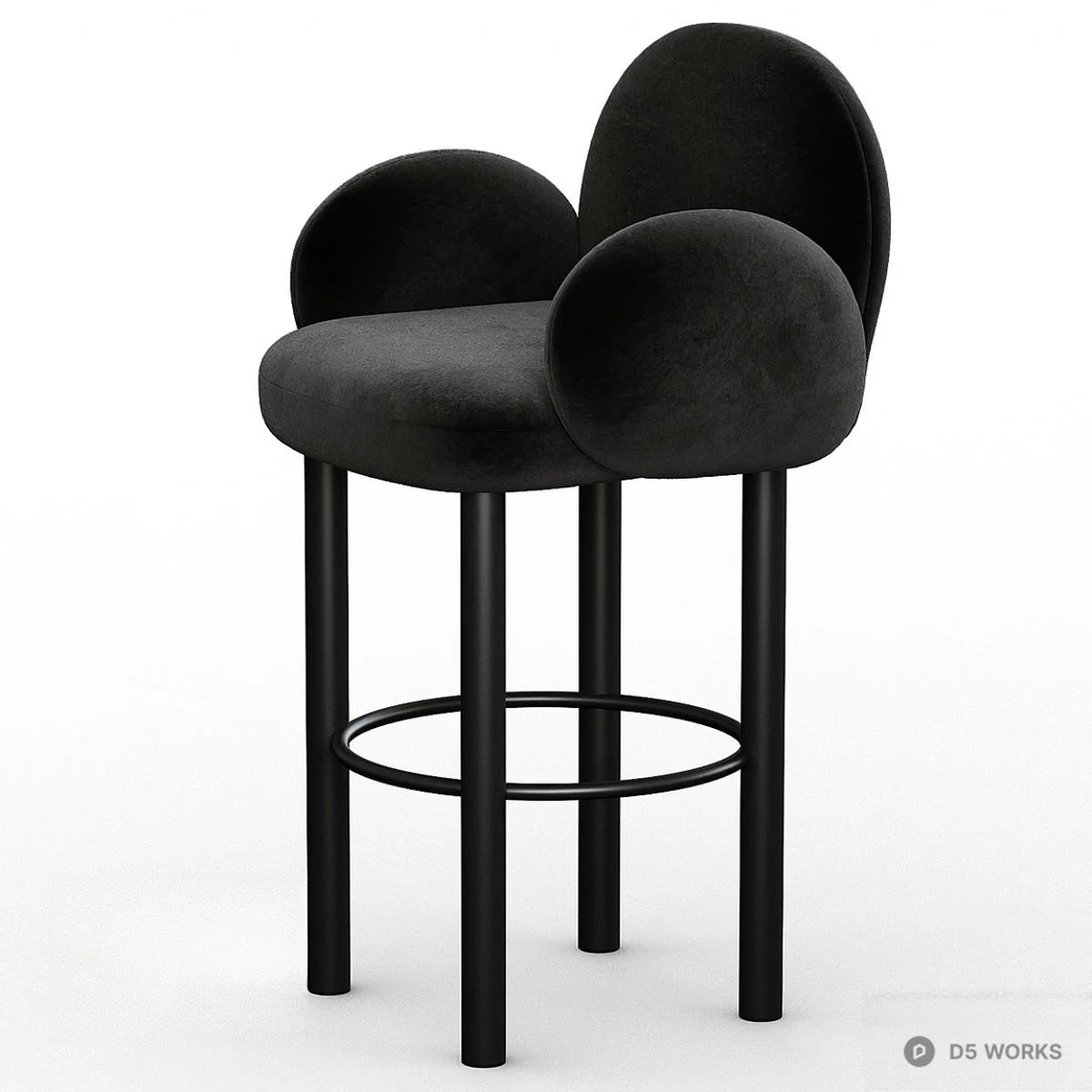 Velvet Upholstered Bar Chair With Rounded Armrests 3d model thumbnail 2