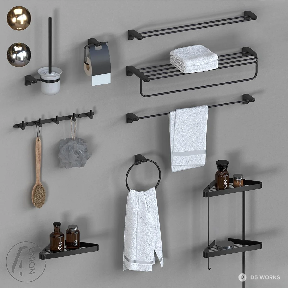 Black Metal Bathroom Hardware Set 3d model - Image 1