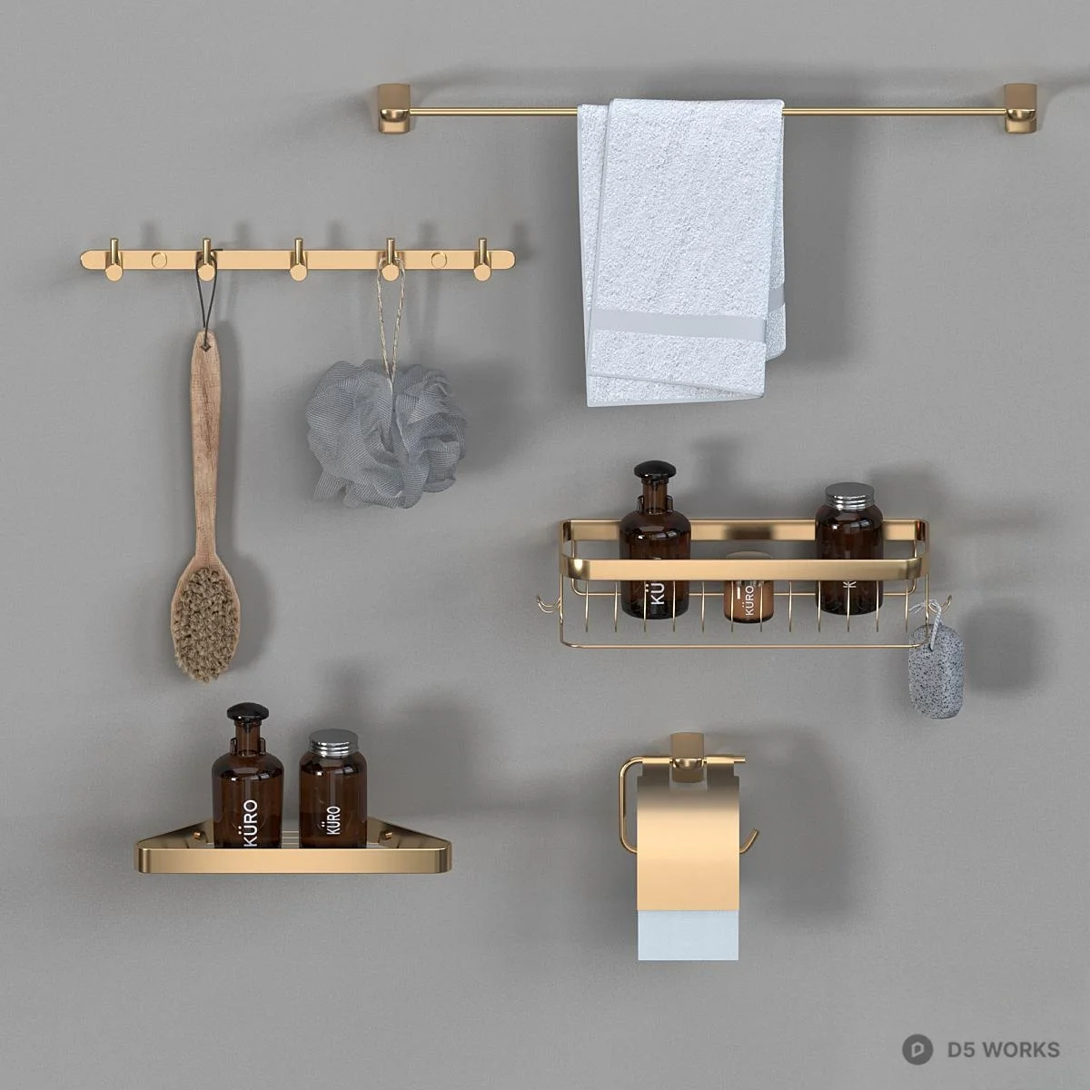Black Metal Bathroom Hardware Set 3d model thumbnail 4