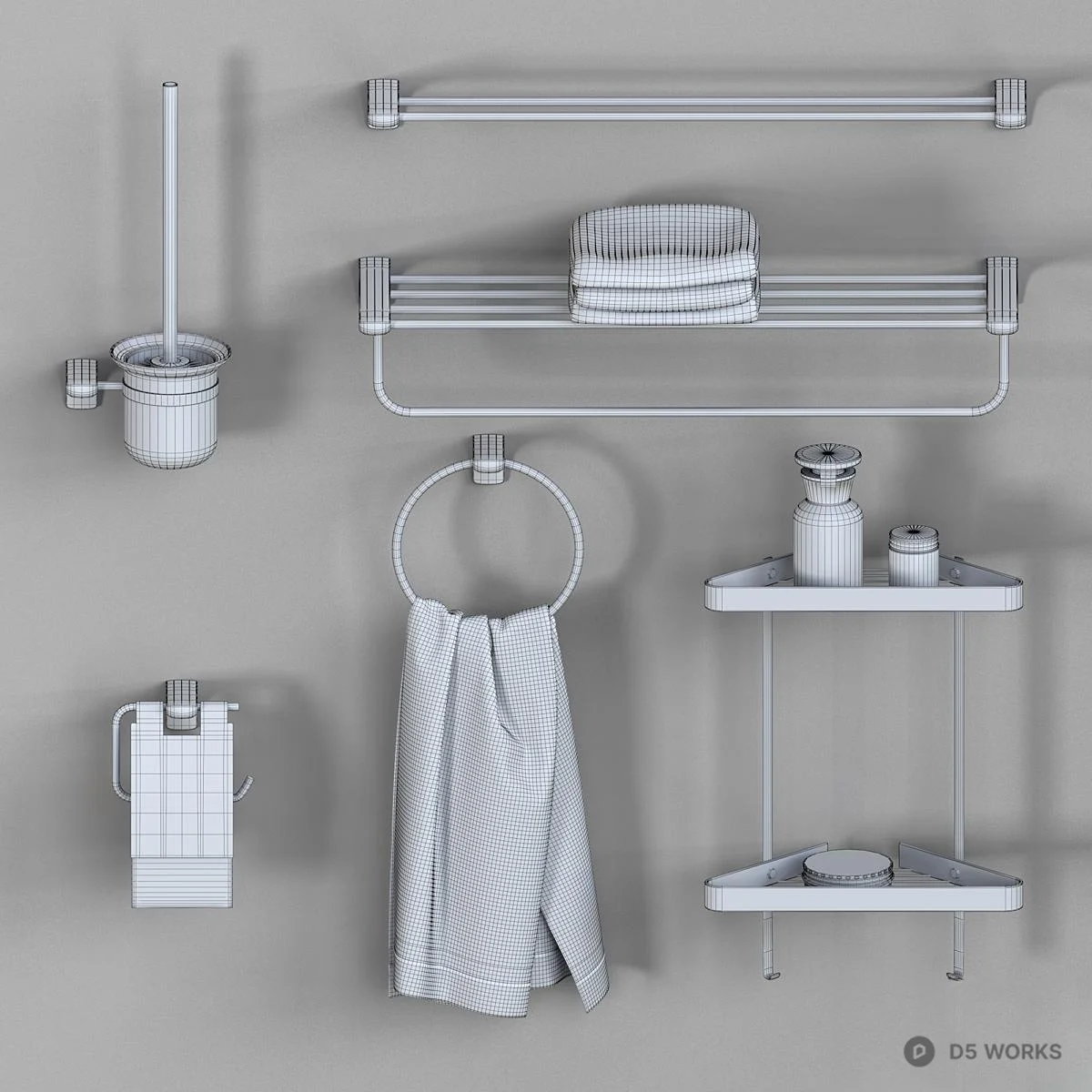 Black Metal Bathroom Hardware Set 3d model thumbnail 5