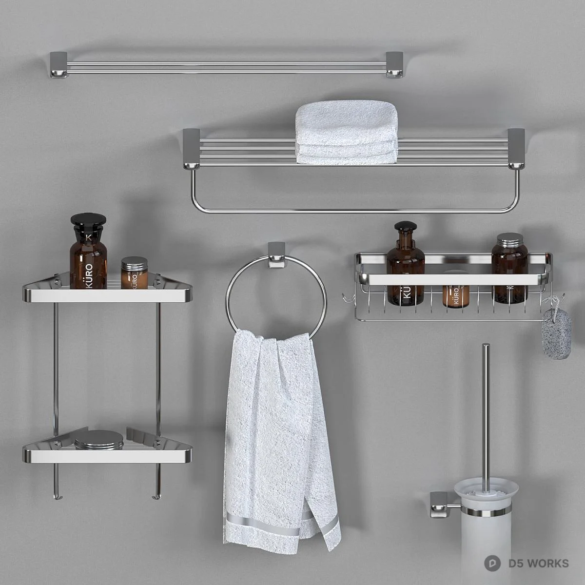 Black Metal Bathroom Hardware Set 3d model thumbnail 3