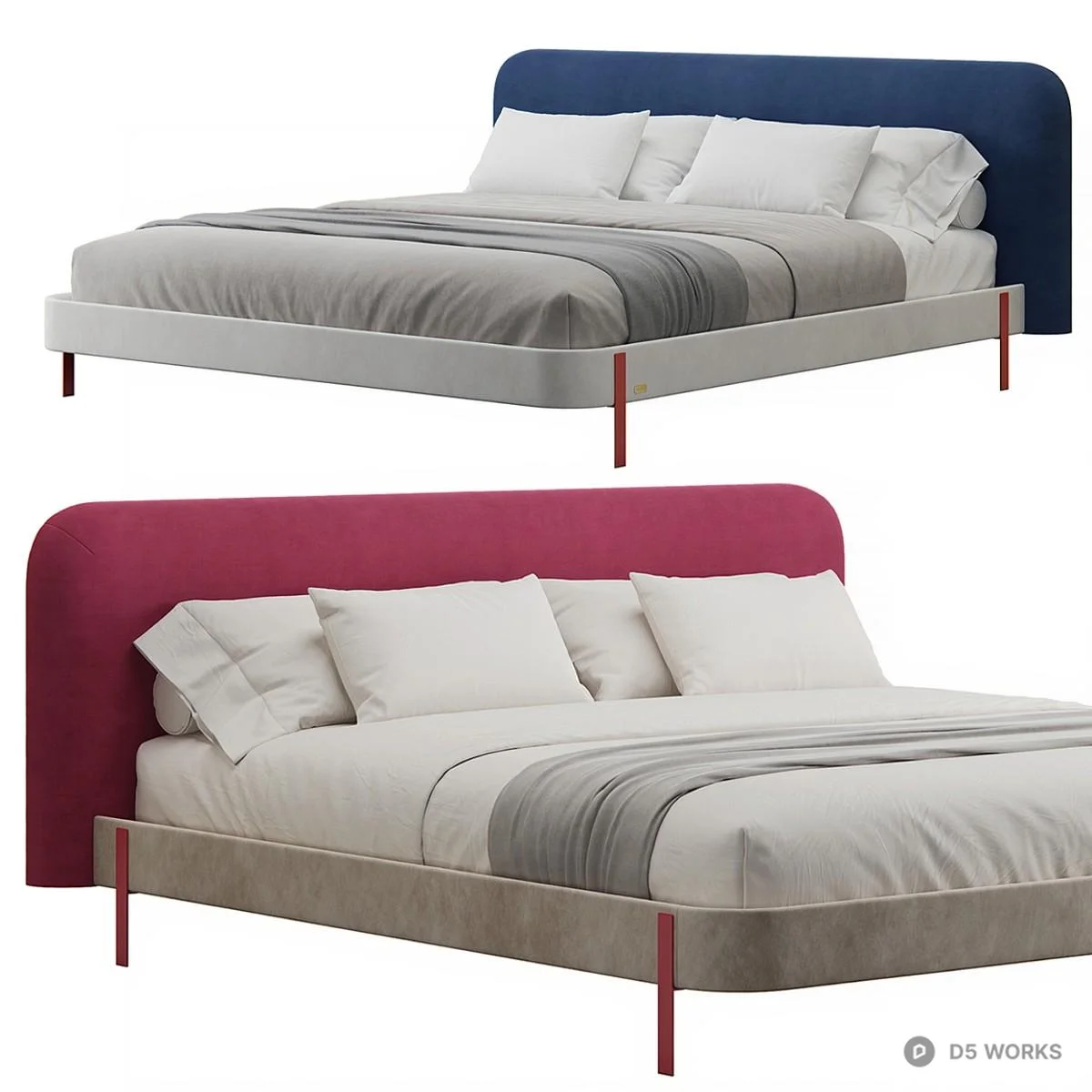 Upholstered Headboard Double Bed 3d model thumbnail 2