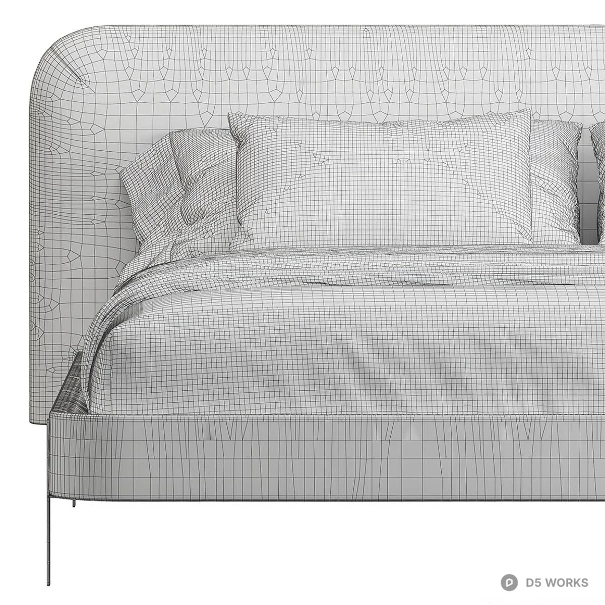 Upholstered Headboard Double Bed 3d model thumbnail 4