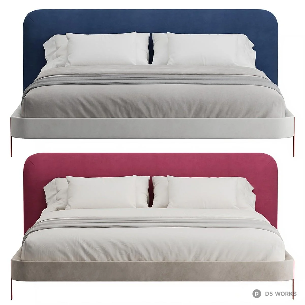 Upholstered Headboard Double Bed 3d model thumbnail 3