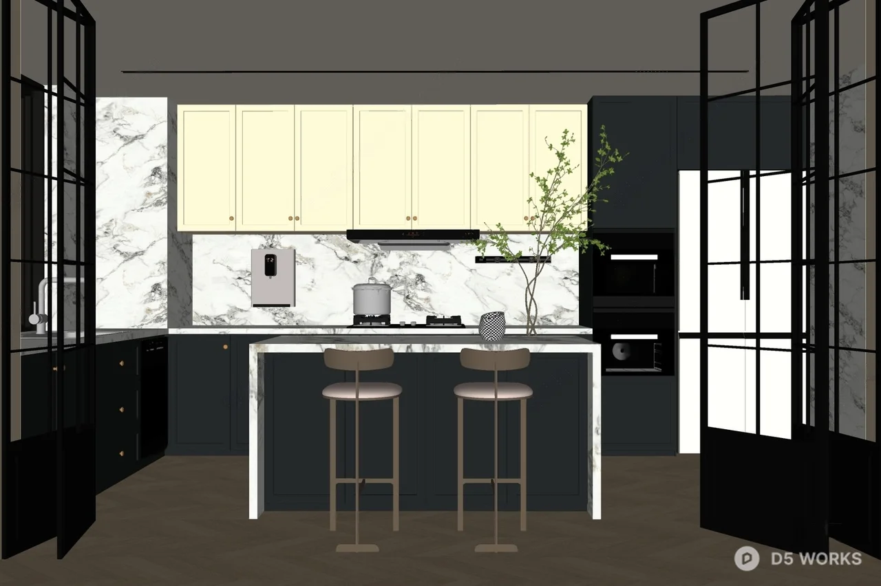 Modern Minimalist Enclosed Kitchen with Island 3d model thumbnail 2
