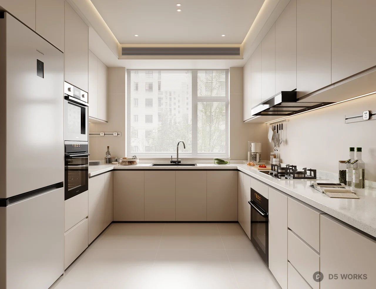 Modern Minimalist Enclosed Kitchen 3d model - Image 1