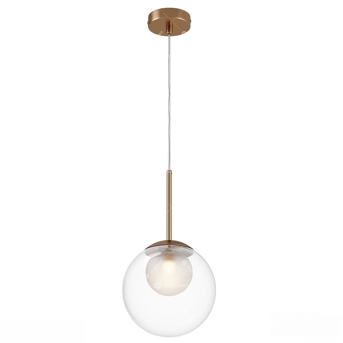 Brass Base Glass Globe Pendant Light 3d model thumbnail 2