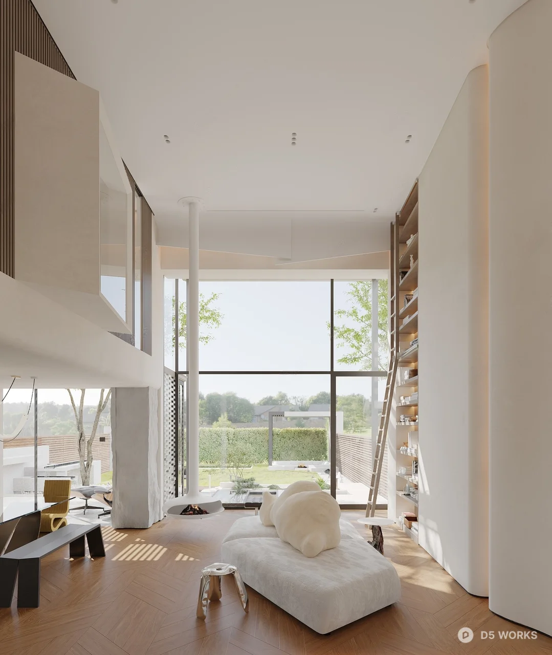 Minimalist Villa Living Room With Floor-to-Ceiling Windows 3d model - Image 1