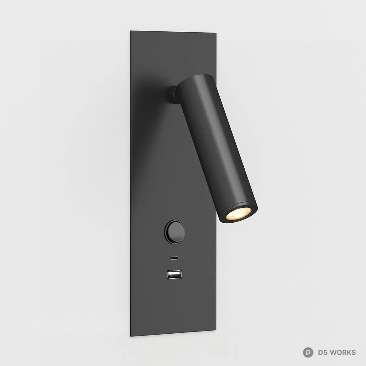 Minimalist Black Adjustable Wall Lamp With USB Port 3d model - Image 1