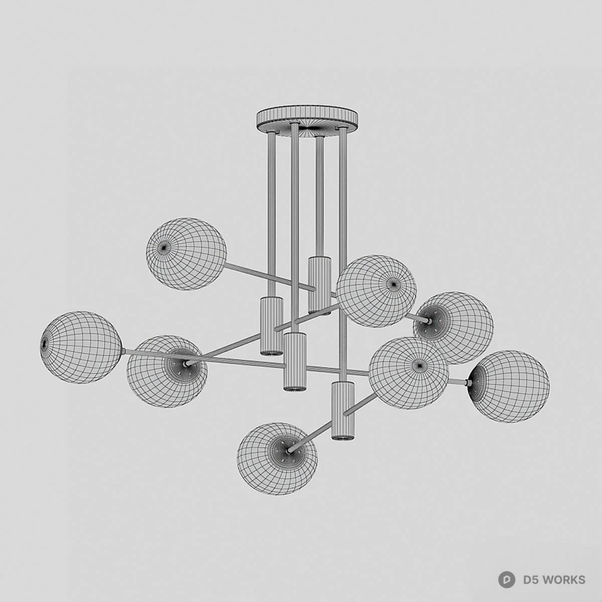 Modern Brass And Frosted Glass Chandelier 3d model thumbnail 2