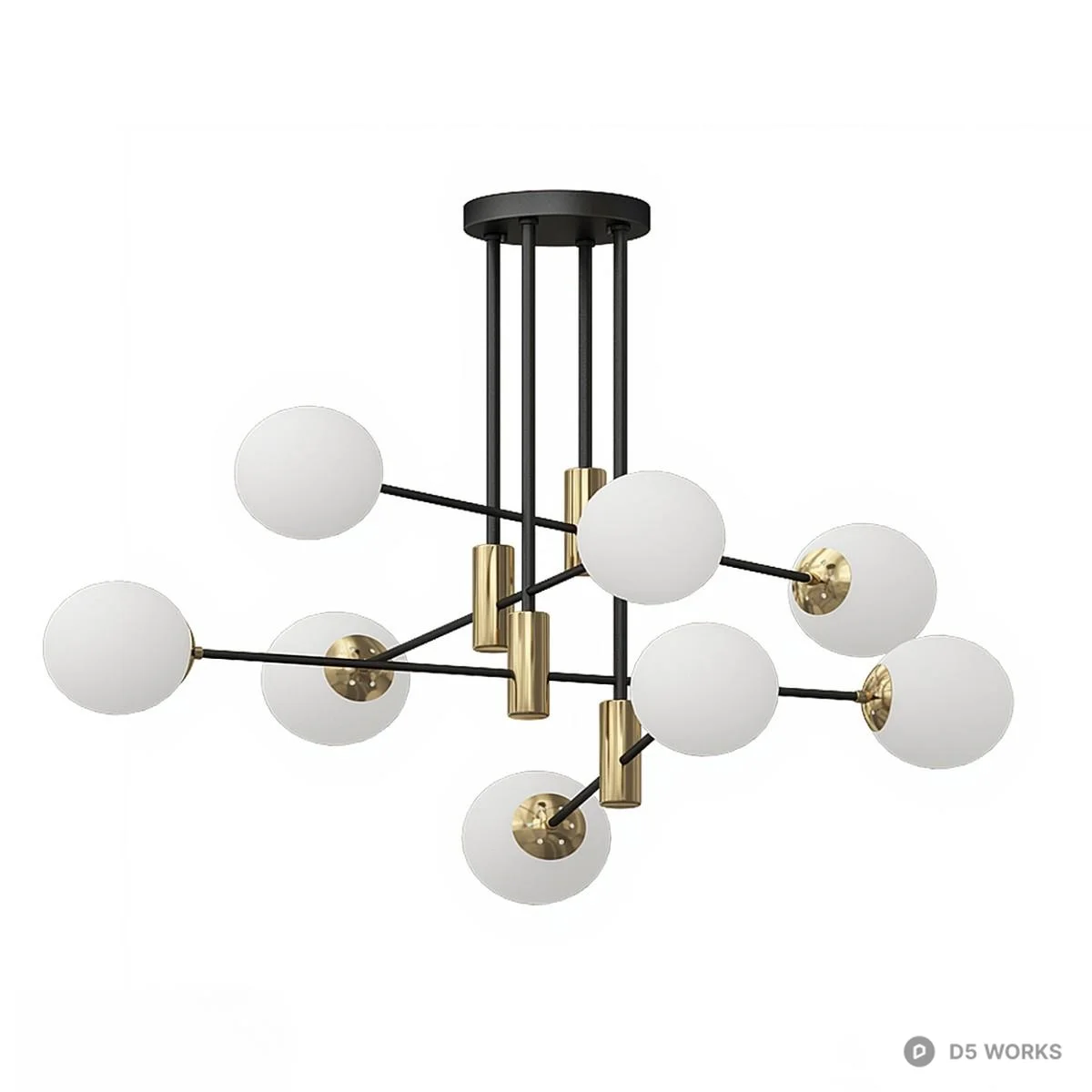 Modern Brass And Frosted Glass Chandelier 3d model - Image 1