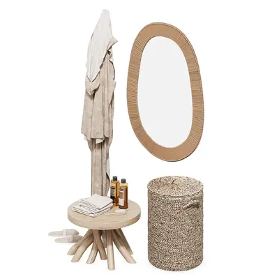 Rattan Frame Oval Mirror 3d model